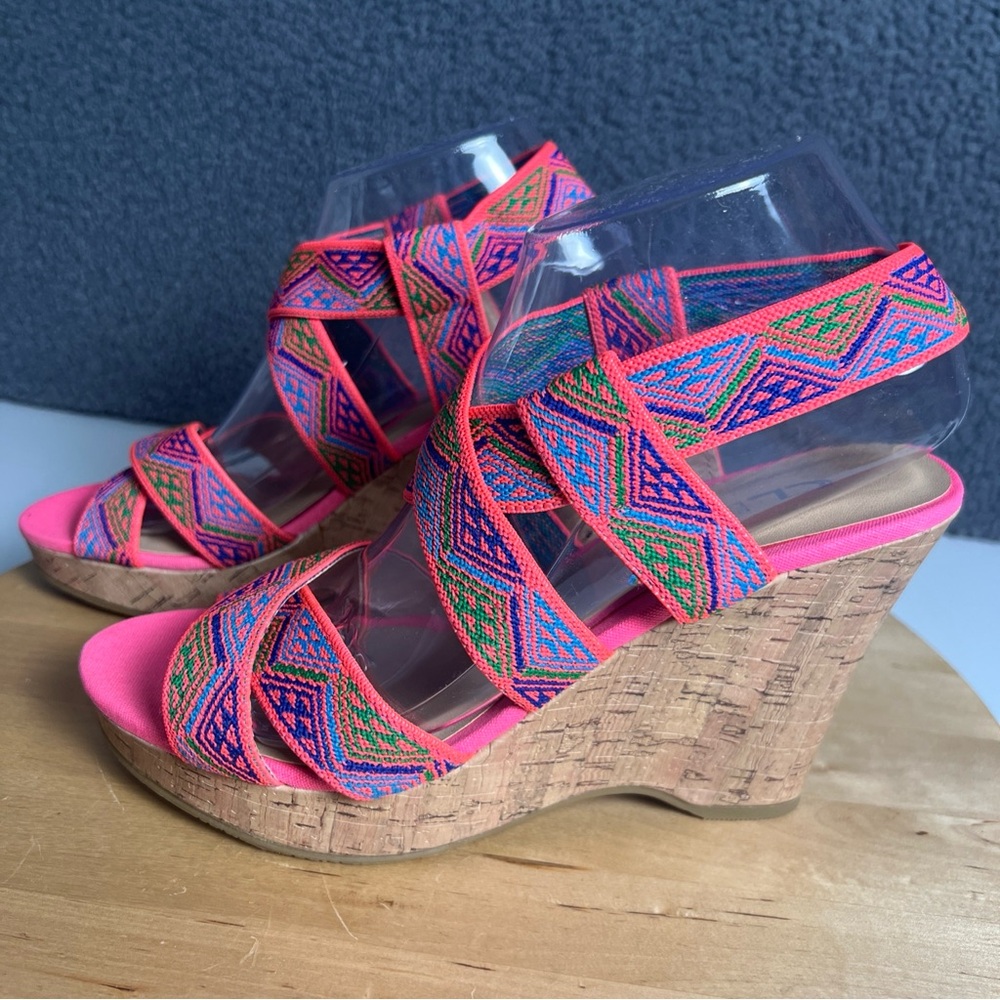 CL By Laundry Sandals Women's 8.5 Cork Platform Wedge Heels Slingback